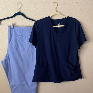 Navy Blue Scrub Top and Light Blue Pants Set